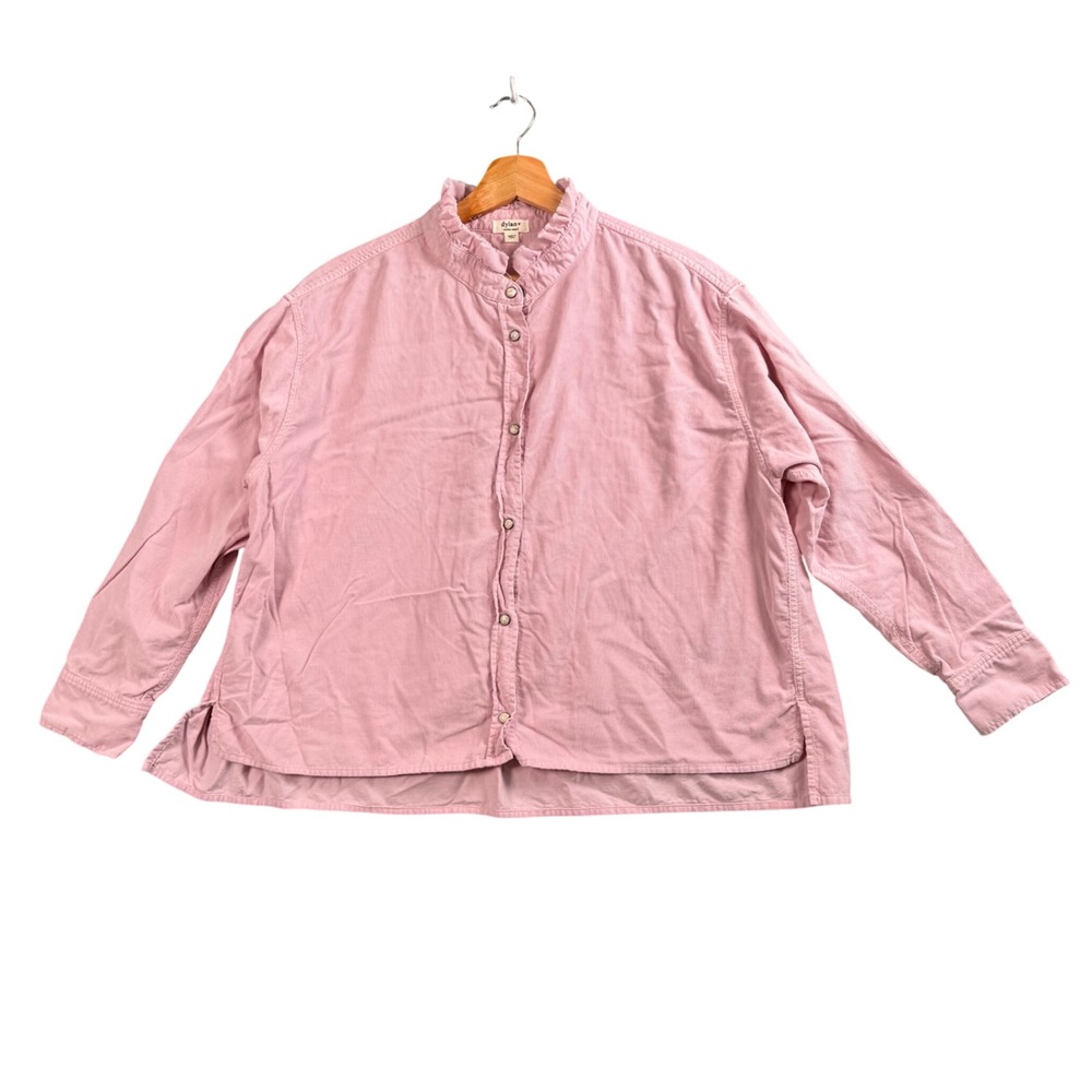 Dylan Corduroy Shirt Womens XS Pink Ruffle Neck‎ Button Down Cottagecore